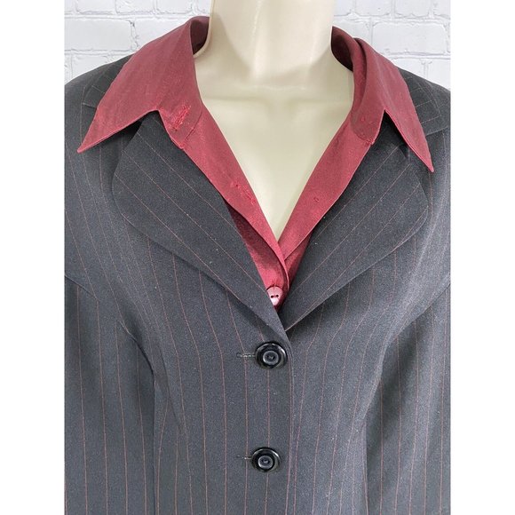 VTG Fashion Bug Black Red Striped Blazer Jacket With Red Dickie Collar 16W - Picture 5 of 12